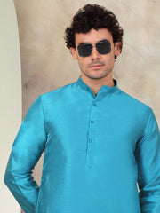 Solid Dupion Silk Kurta with Churidar-JOKP-636Peacock
