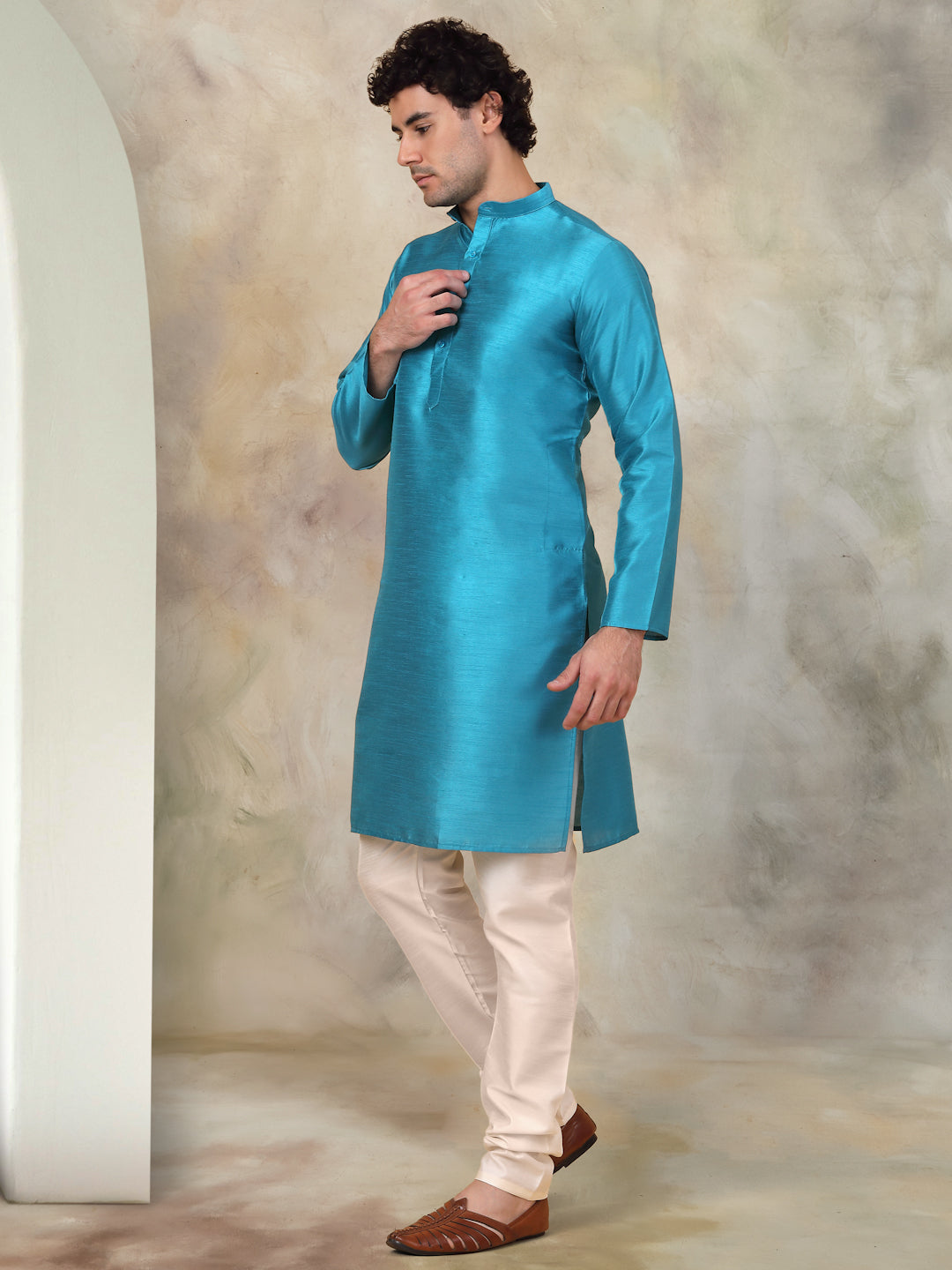 Peacock Dupion Silk Mens Kurta Pajama Set | Silk Kurta Pajama