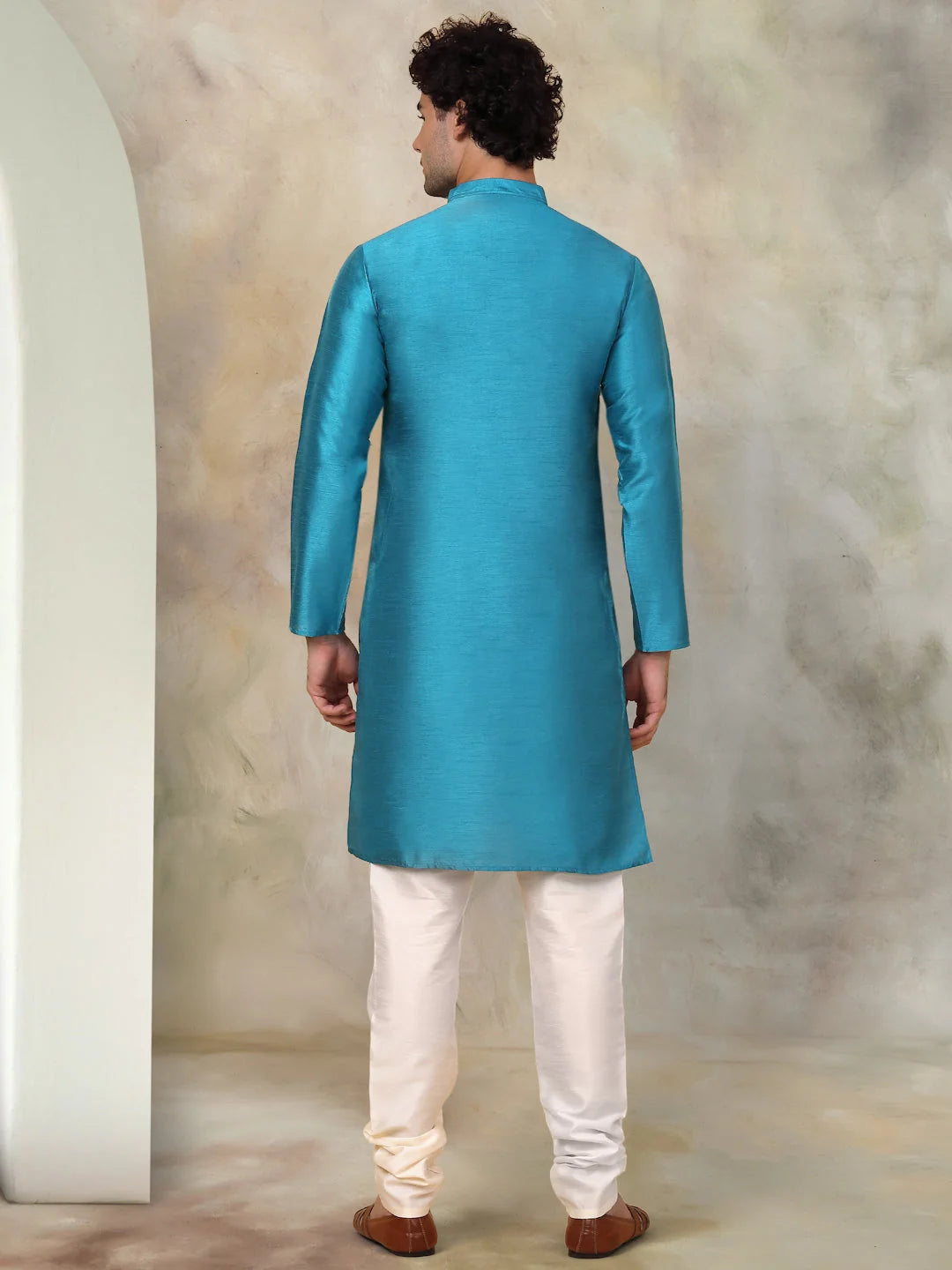 Peacock Dupion Silk Mens Kurta Pajama Set | Silk Kurta Pajama