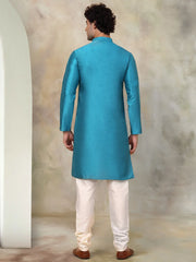 Solid Dupion Silk Kurta with Churidar-JOKP-636Peacock
