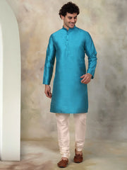 Solid Dupion Silk Kurta with Churidar-JOKP-636Peacock
