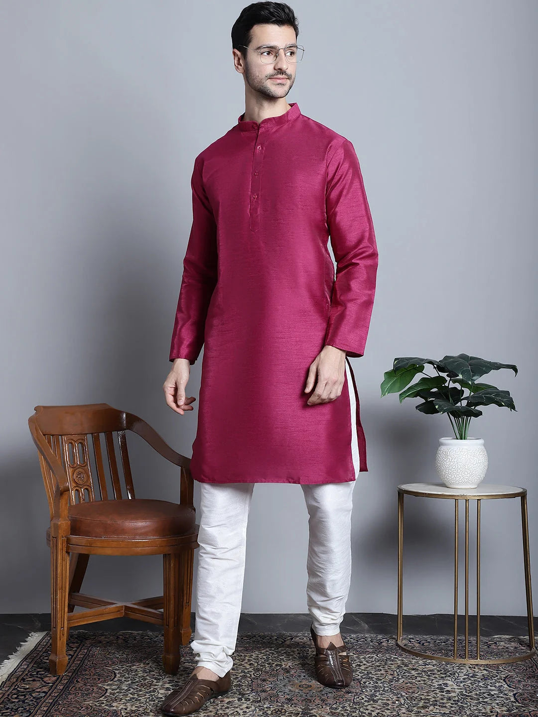 Purple Dupion Silk Kurta with Churidar | Mens Kurta Pajama