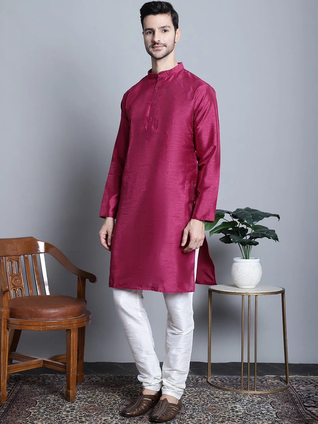 Purple Dupion Silk Kurta with Churidar | Mens Kurta Pajama