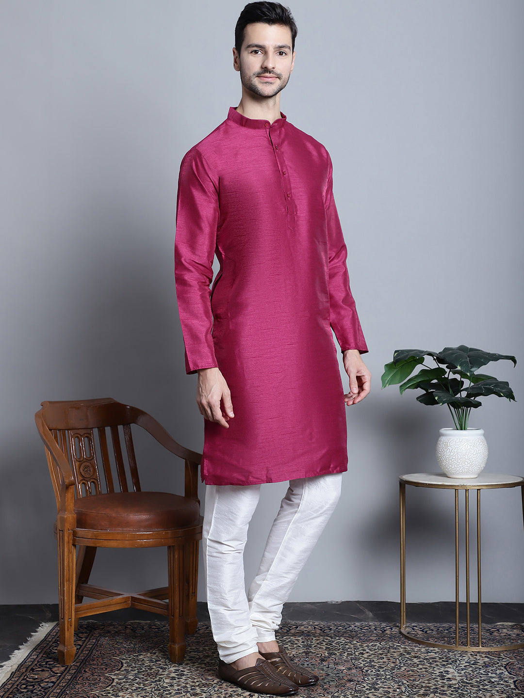 Purple Dupion Silk Kurta with Churidar | Mens Kurta Pajama