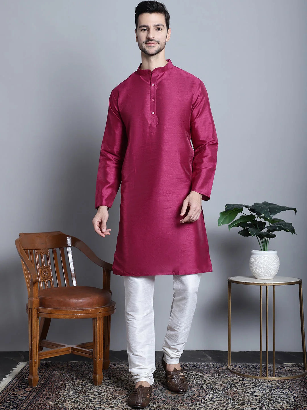 Purple Dupion Silk Kurta with Churidar | Mens Kurta Pajama