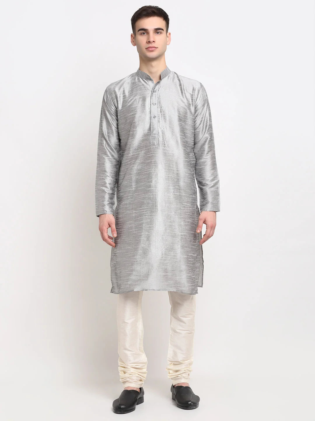 Silver Dupion Silk Men's Kurta - Indian Kurta for Men