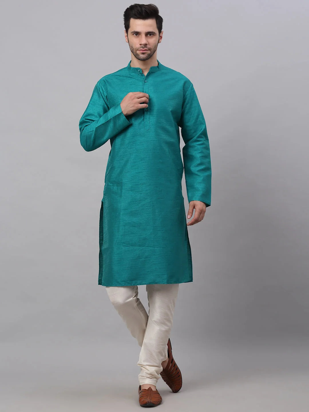 Teal Dupion Silk Kurta Pajama Set for Men | Ethnic Fashion