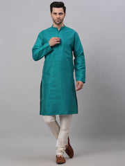 Men's Solid Dupion Silk Kurta Payjama Set ( JOKP 636Teal )-JOKP-636