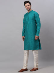 Men's Solid Dupion Silk Kurta Payjama Set ( JOKP 636Teal )-JOKP-636