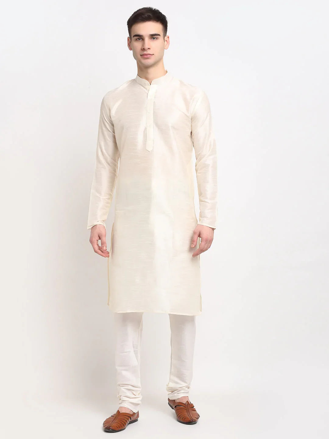 DesiQlo Men's White Solid Dupion Silk Kurta Payjama Set ( JOKP 636 White )