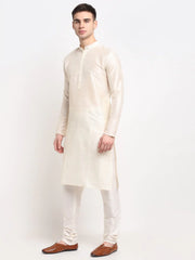 DesiQlo Men's White Solid Dupion Silk Kurta Payjama Set ( JOKP 636 White )