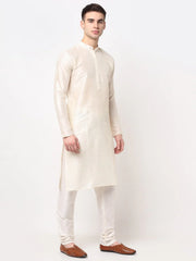 DesiQlo Men's White Solid Dupion Silk Kurta Payjama Set ( JOKP 636 White )