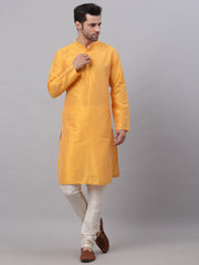Men's Solid Dupion Silk Kurta Payjama Set ( JOKP 636Yellow )-JOKP-636
