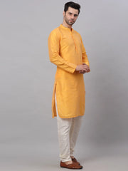 Men's Solid Dupion Silk Kurta Payjama Set ( JOKP 636Yellow )-JOKP-636