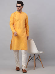 Men's Solid Dupion Silk Kurta Payjama Set ( JOKP 636Yellow )-JOKP-636