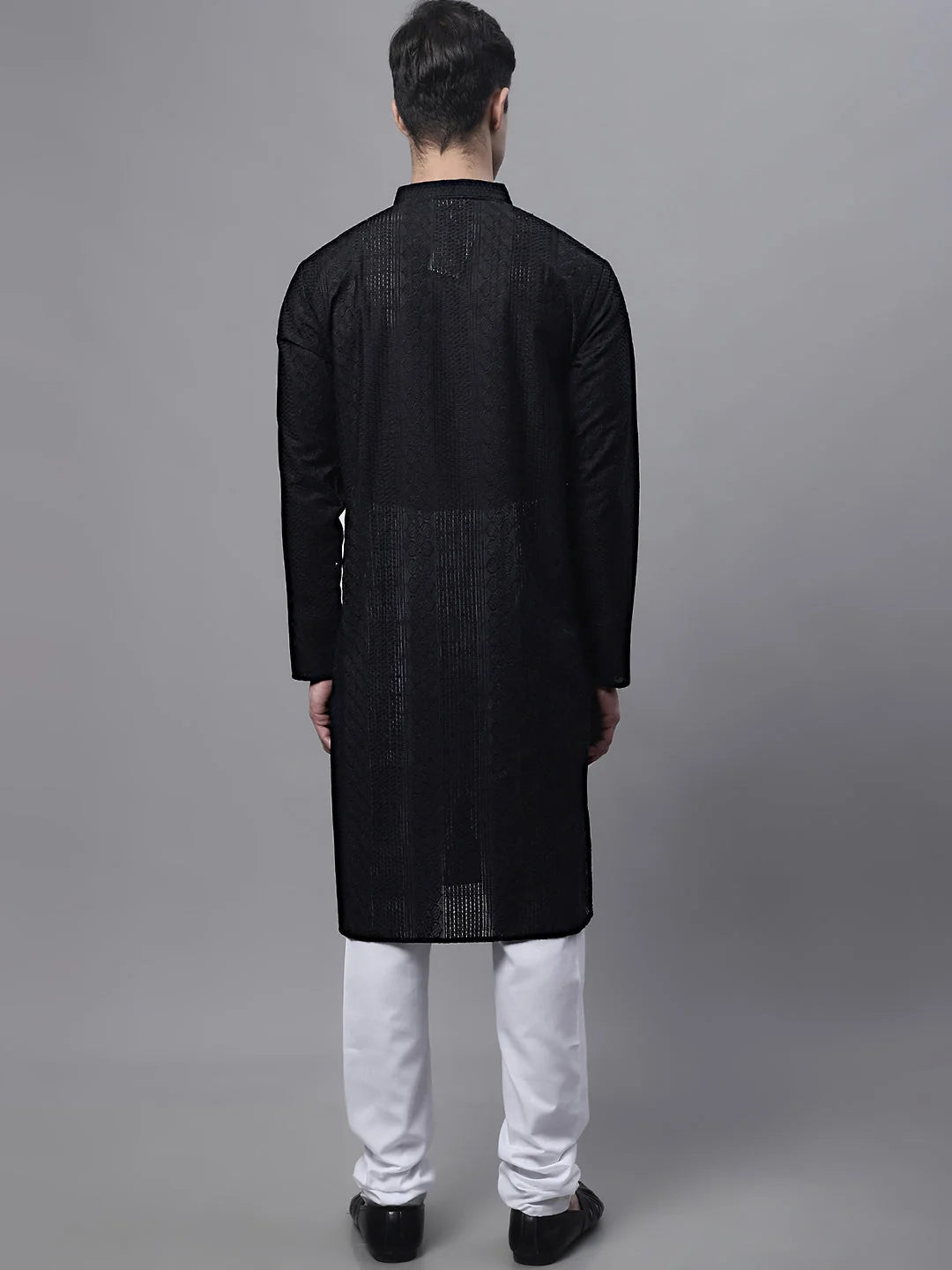 Elegant Black Embroidered Kurta Pajama | Mens Kurta Pajama Set