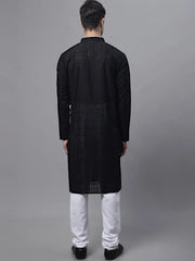 Men's Black Embroiderd Kurta Pajama