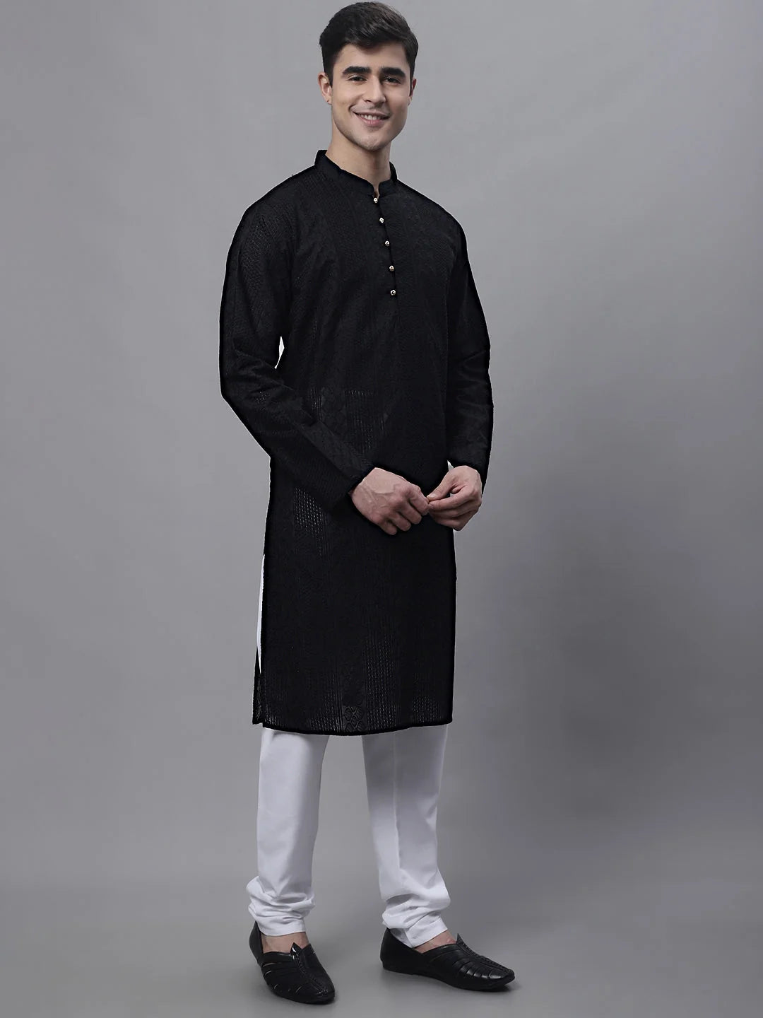 Elegant Black Embroidered Kurta Pajama | Mens Kurta Pajama Set