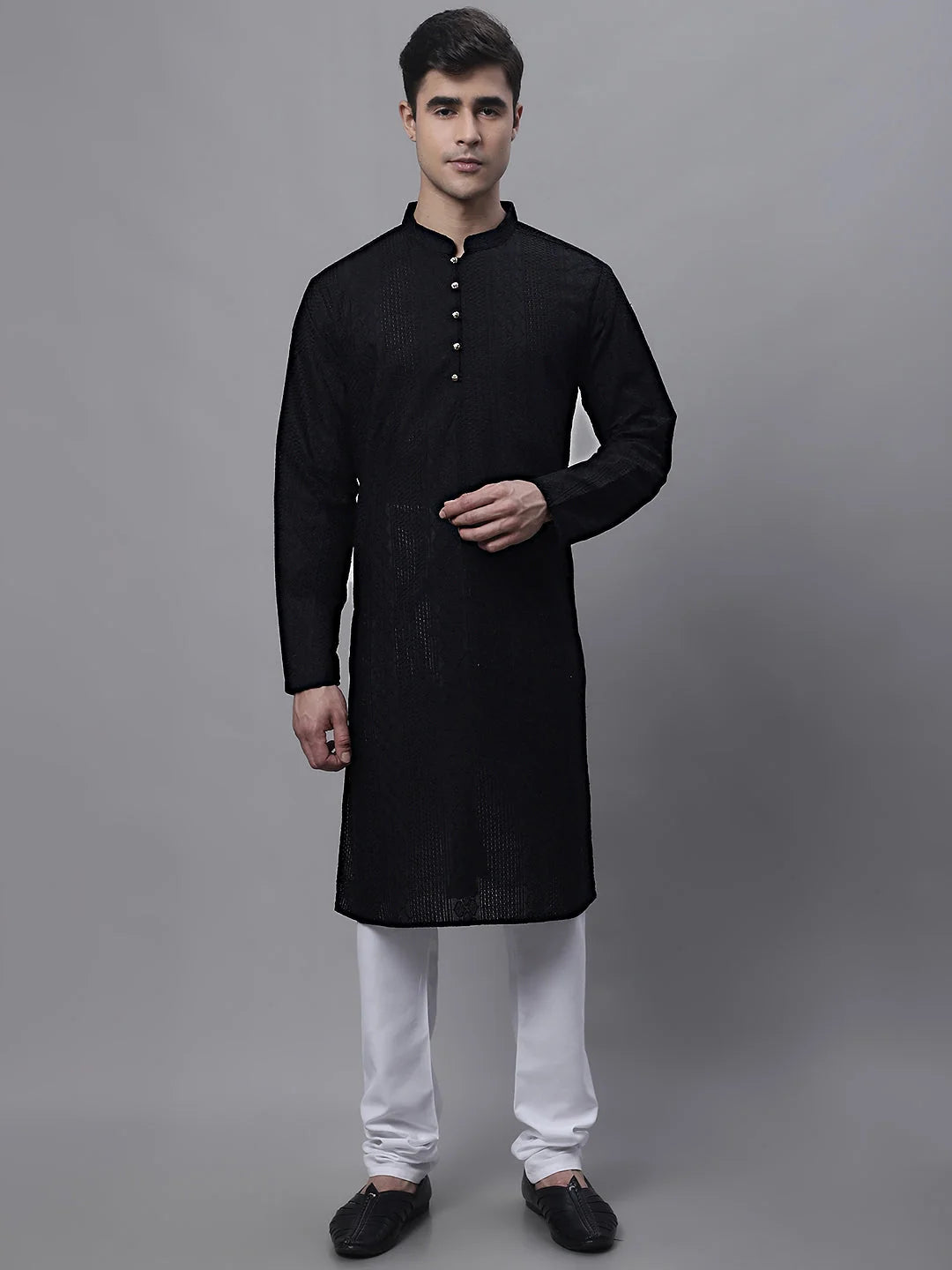 Elegant Black Embroidered Kurta Pajama | Mens Kurta Pajama Set