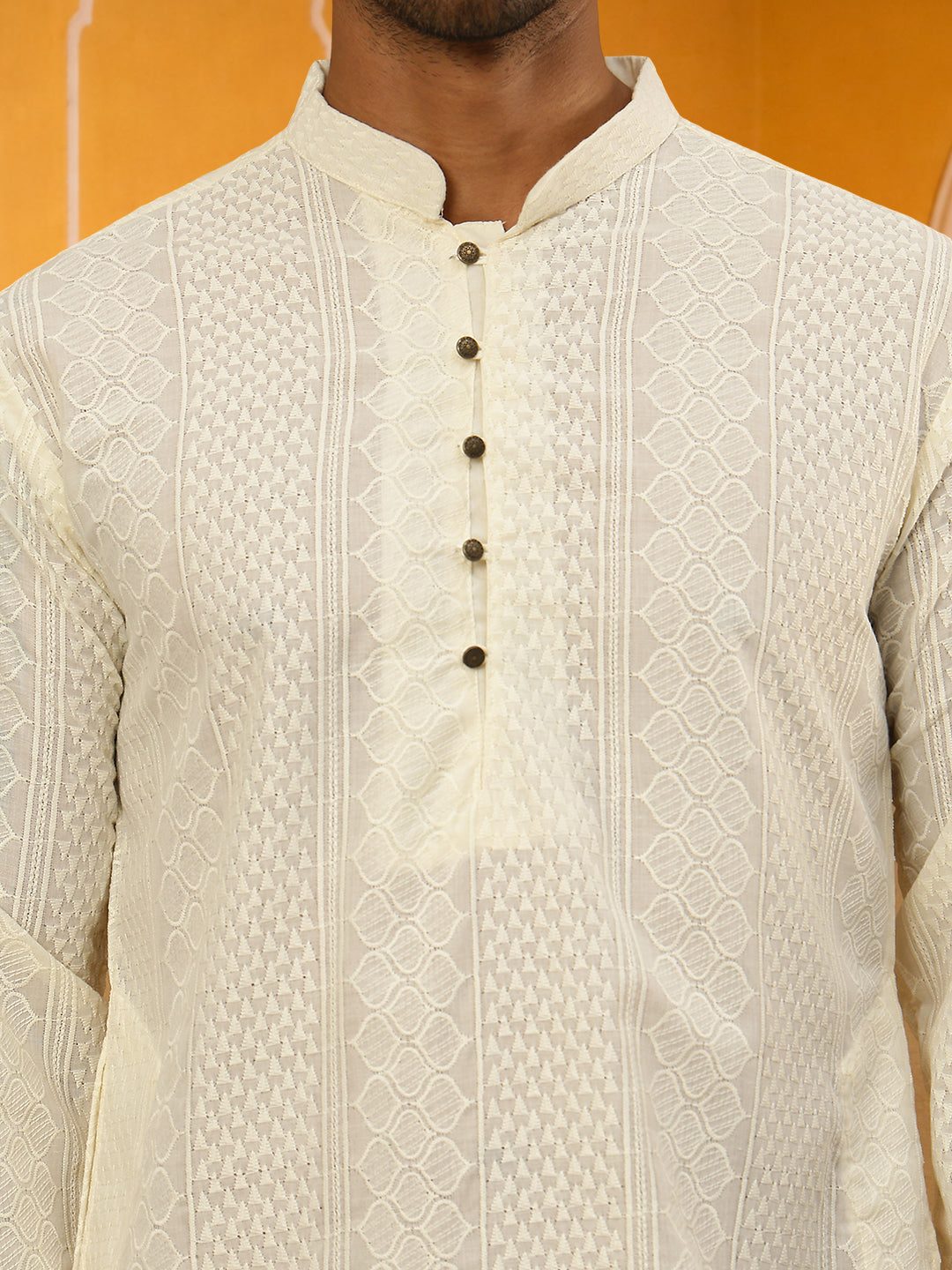 DesiQlo Men Embroidered Kurta Pyjama Set - Beige - JOKP_P_640Cream_S