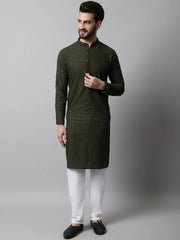 Men's Embroiderd Kurta Pajama ( JOKP 640Olive )-JOKP-640