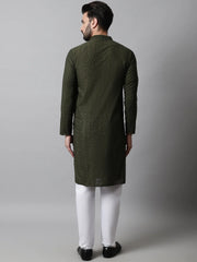 Men's Embroiderd Kurta Pajama ( JOKP 640Olive )-JOKP-640