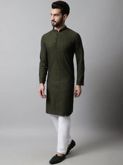 Men's Embroiderd Kurta Pajama ( JOKP 640Olive )-JOKP-640