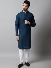 Men's Embroiderd Kurta Pajama ( JOKP 640Teal )-JOKP-640