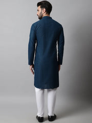 Men's Embroiderd Kurta Pajama ( JOKP 640Teal )-JOKP-640
