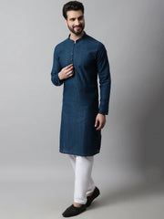 Men's Embroiderd Kurta Pajama ( JOKP 640Teal )-JOKP-640