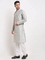 DesiQlo Men Grey Chikankari Kurta with Churidar ( JOKP 641 Grey ) [FF] [I-1-4]