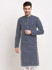 DesiQlo Men Navy Blue Chikankari Kurta Only ( KO 641 Navy ) [FF] [I-1-4]