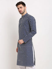 DesiQlo Men Navy Blue Chikankari Kurta Only ( KO 641 Navy ) [FF] [I-1-4]