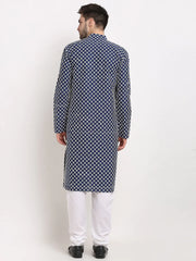 DesiQlo Men Navy Blue Chikankari Kurta with Churidar ( JOKP 641 Navy ) [FF] [I-1-4]