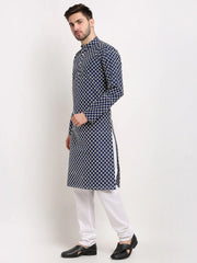 DesiQlo Men Navy Blue Chikankari Kurta Only ( KO 641 Navy ) [FF] [I-1-4]