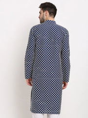 DesiQlo Men Navy Blue Chikankari Kurta Only ( KO 641 Navy ) [FF] [I-1-4]