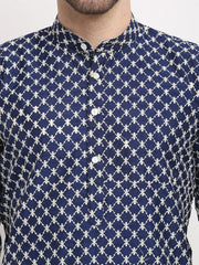 DesiQlo Men Navy Blue Chikankari Kurta with Churidar ( JOKP 641 Navy ) [FF] [I-1-4]