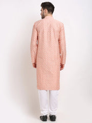 DesiQlo Men Peach Chikankari Kurta with Churidar ( JOKP 641 Peach ) [FF] [I-1-4]