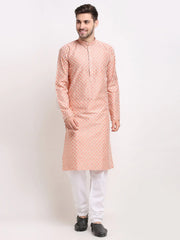 DesiQlo Men Peach Chikankari Kurta with Churidar ( JOKP 641 Peach ) [FF] [I-1-4]