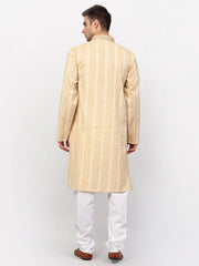 Men's Beige Woven Kurta Pajama
