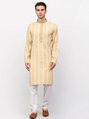 Men's Beige Woven Kurta Pajama