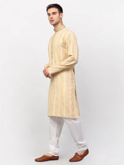 Men's Beige Woven Kurta Pajama