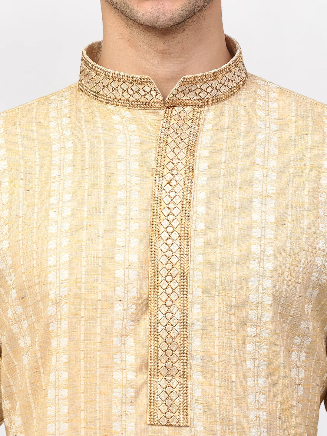Beige Woven Mens Kurta Pajama | Cotton Fabric, Classic Style