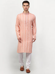 Men's Pink Woven Kurta Only