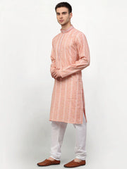 Men's Pink Woven Kurta Only