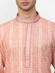 Men's Pink Woven Kurta Only