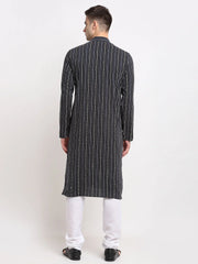 Men's Black Cotton Striped Kurta Payjama Sets