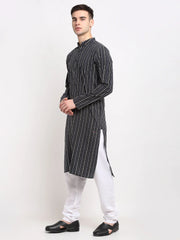 Men's Black Cotton Striped Kurta Payjama Sets