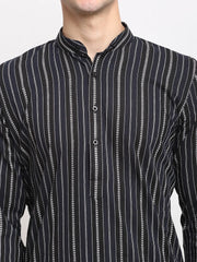 Men's Black Cotton Striped Kurta Payjama Sets