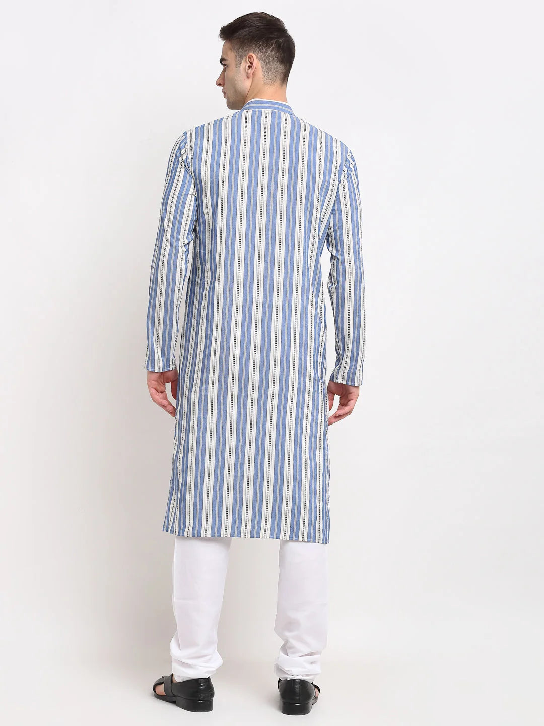Blue Cotton Striped Mens Kurta Pajama Set | Classic Design